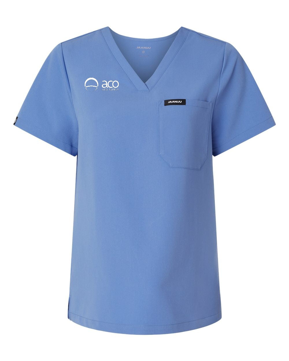Jaanuu - Women's Rhena Essential 1-Pocket Scrub V-Neck Top With Logo