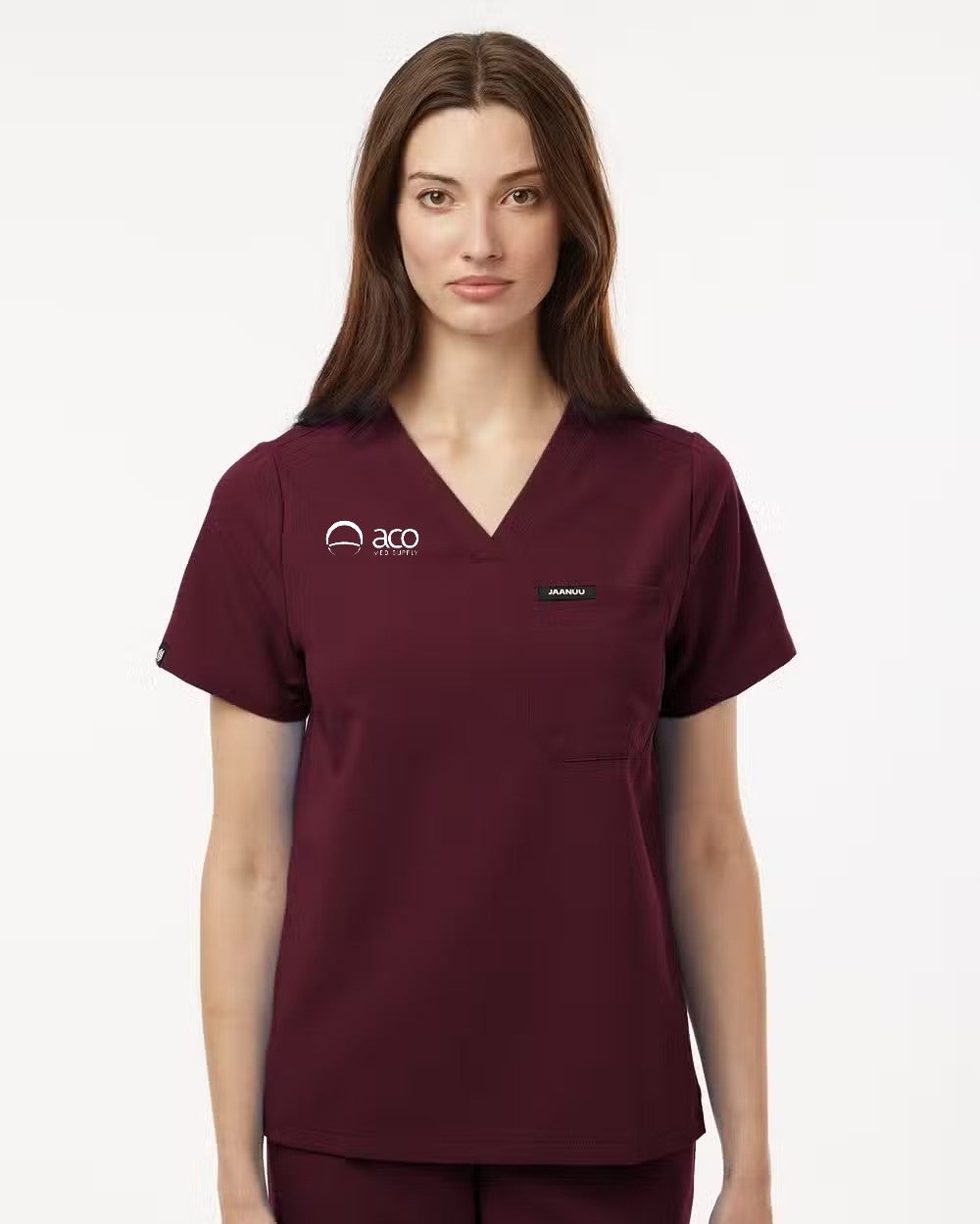 Jaanuu - Women's Rhena Essential 1-Pocket Scrub V-Neck Top With Logo