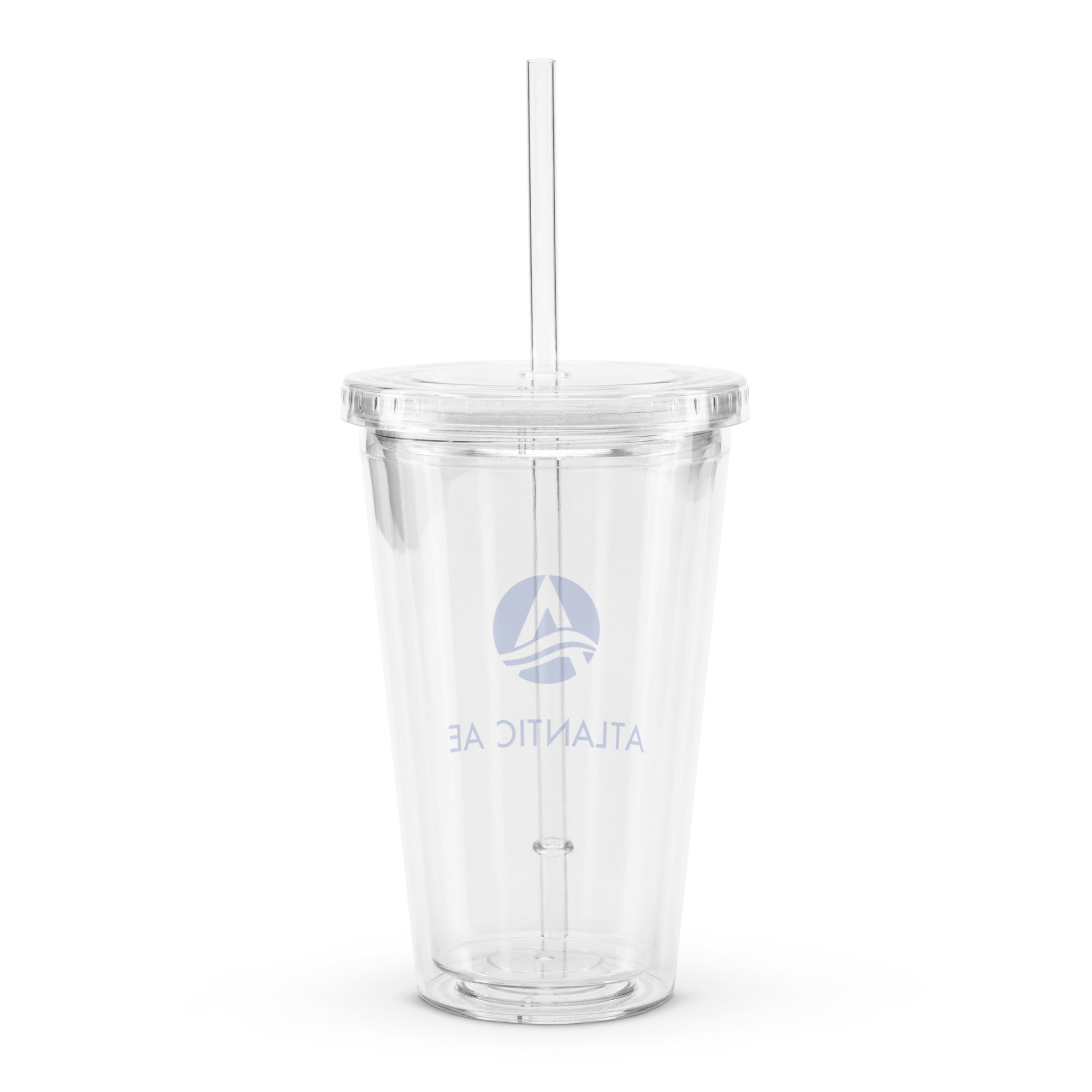 Clear Double-Walled Tumbler 16oz w/ Straw - Blue Logo