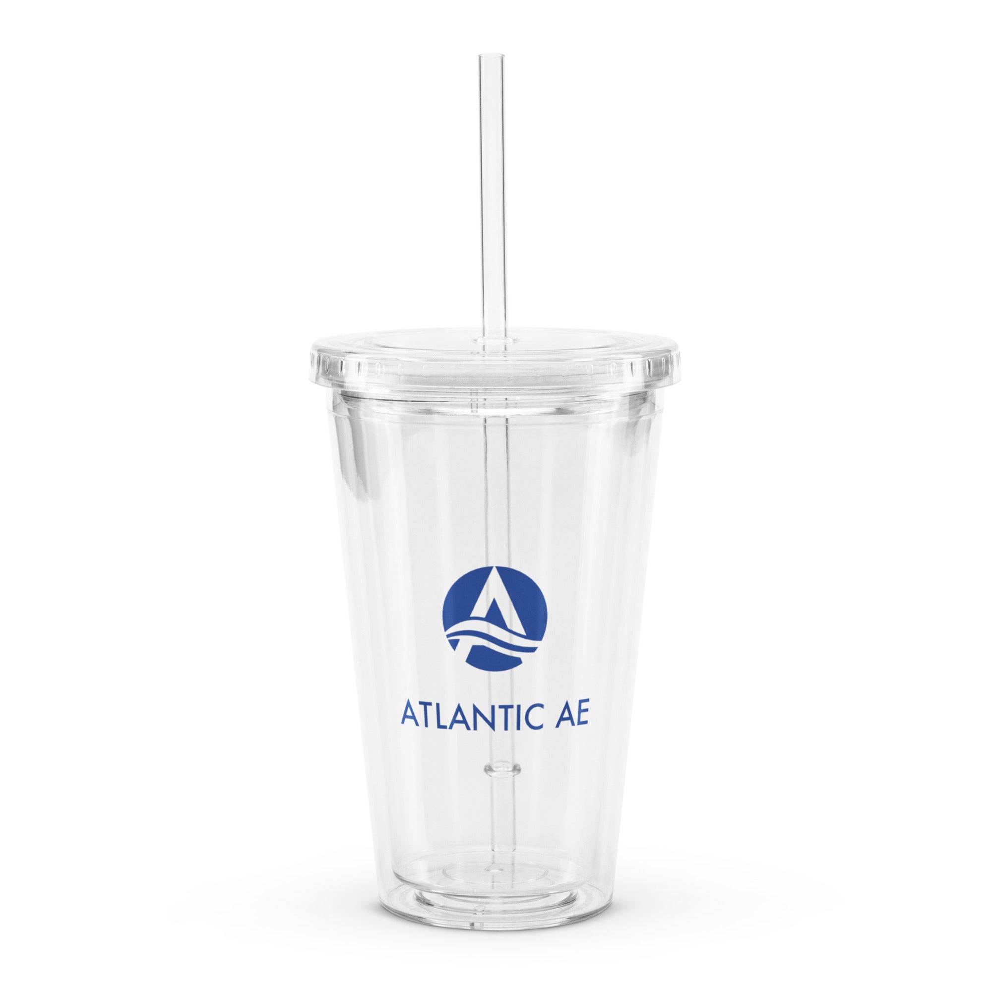 Clear Double-Walled Tumbler 16oz w/ Straw - Blue Logo