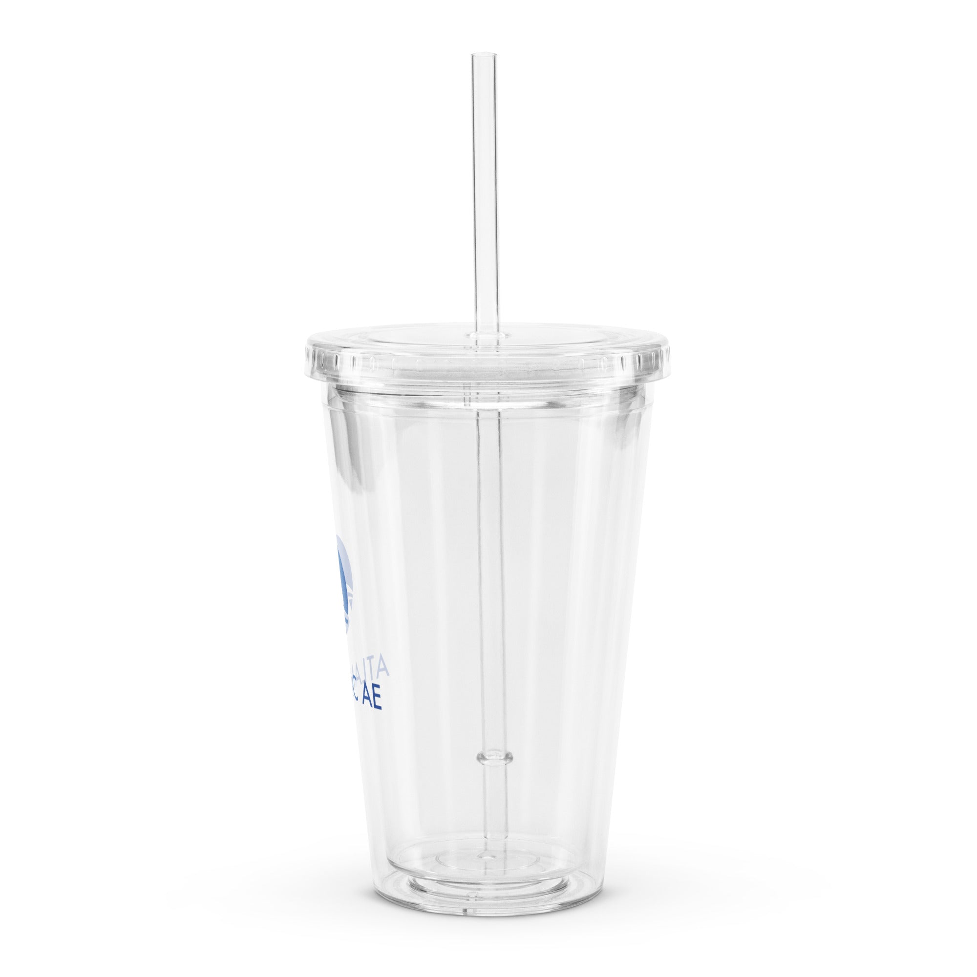 Clear Double-Walled Tumbler 16oz w/ Straw - Blue Logo