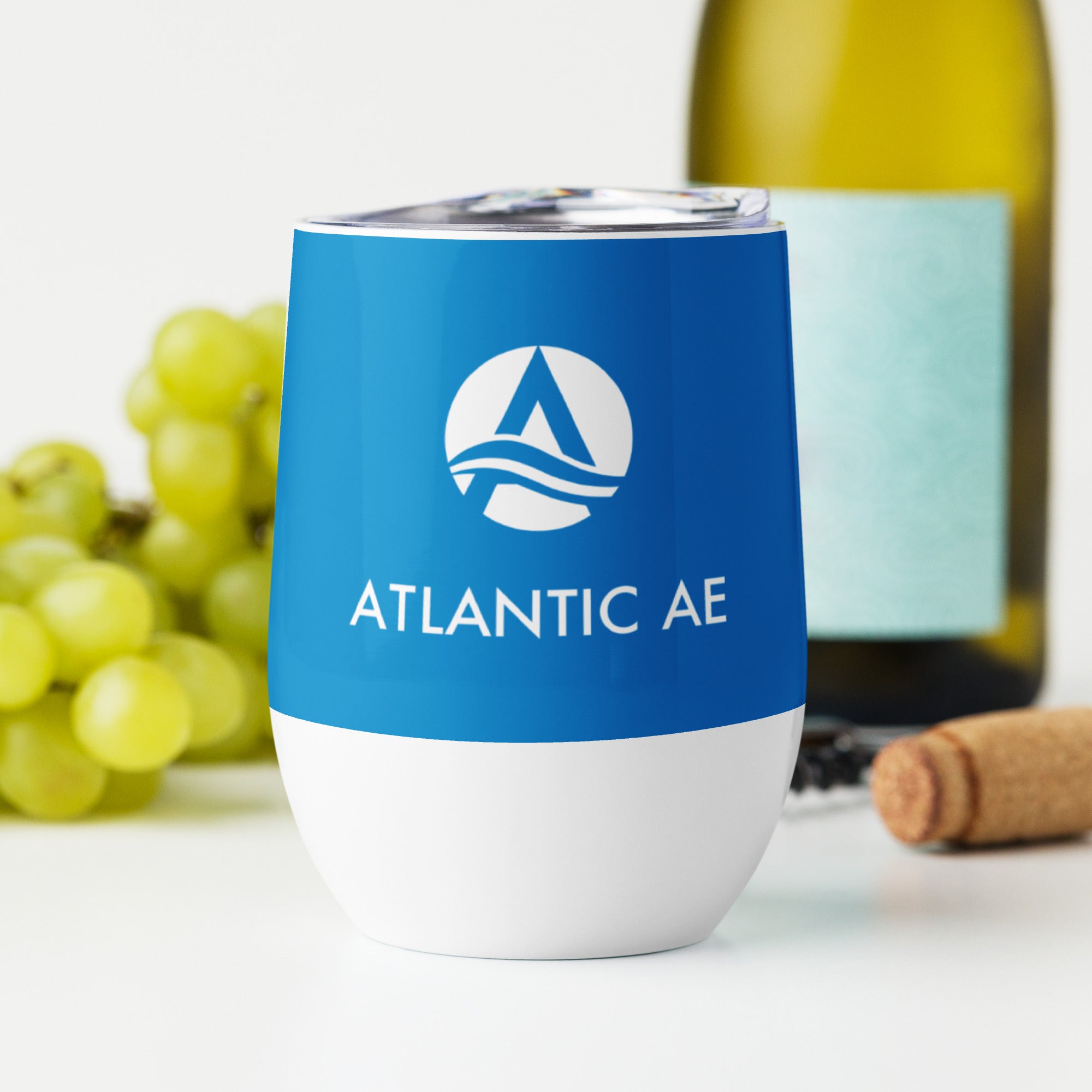 Stainless Steel Wine Tumbler 12oz - Blue/White Logo