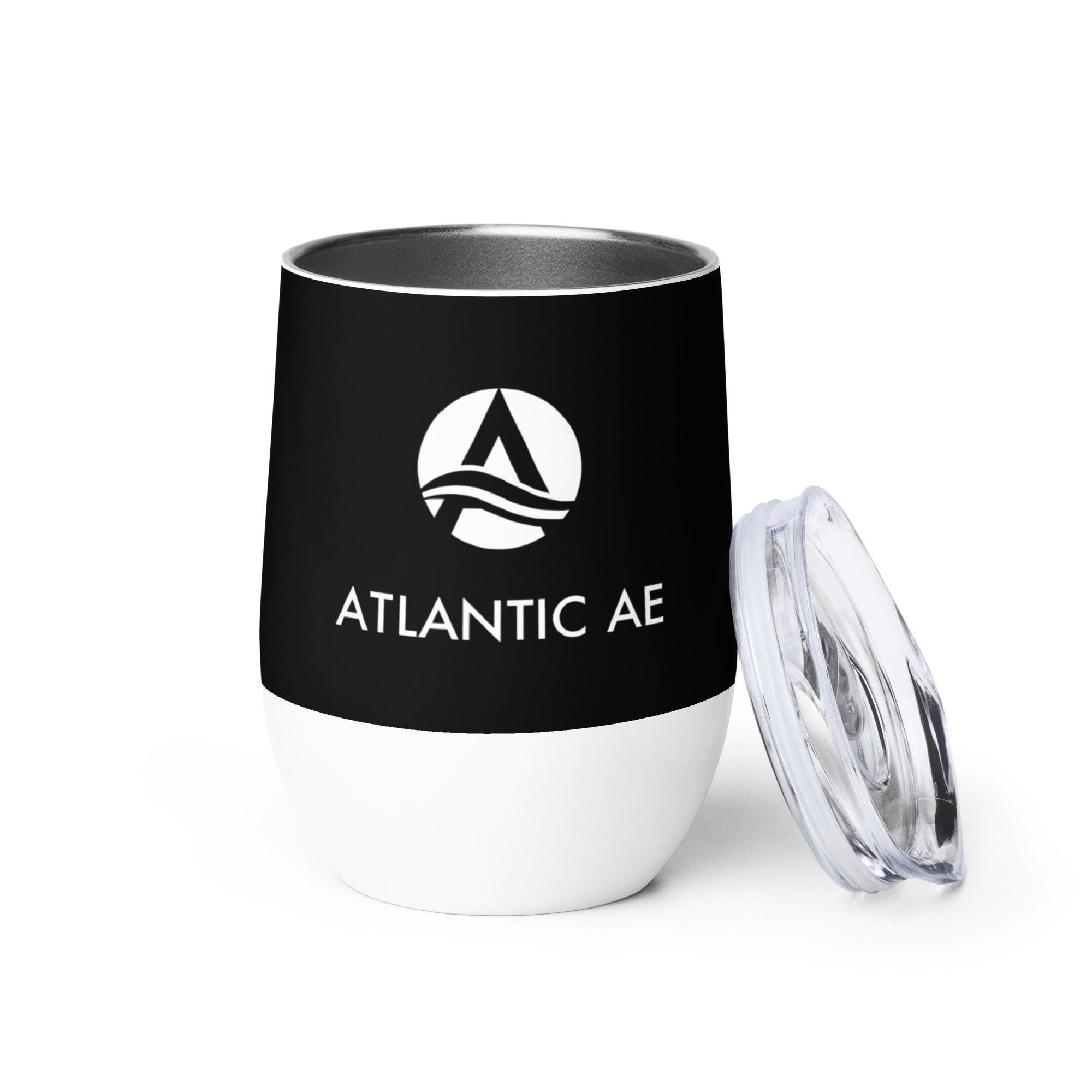 Stainless Steel Wine Tumbler 12oz - Black/White Logo