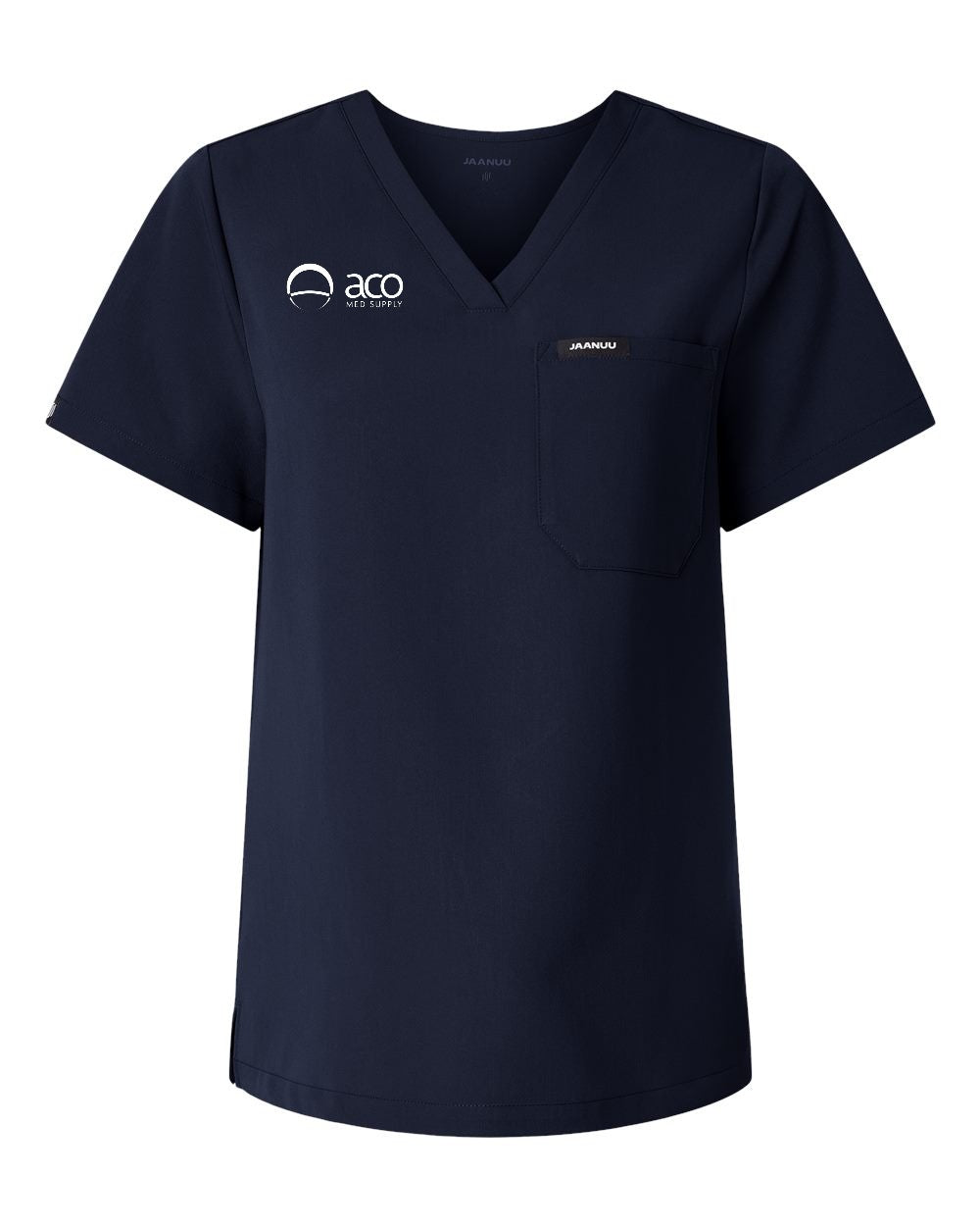Jaanuu - Women's Rhena Essential 1-Pocket Scrub V-Neck Top With Logo