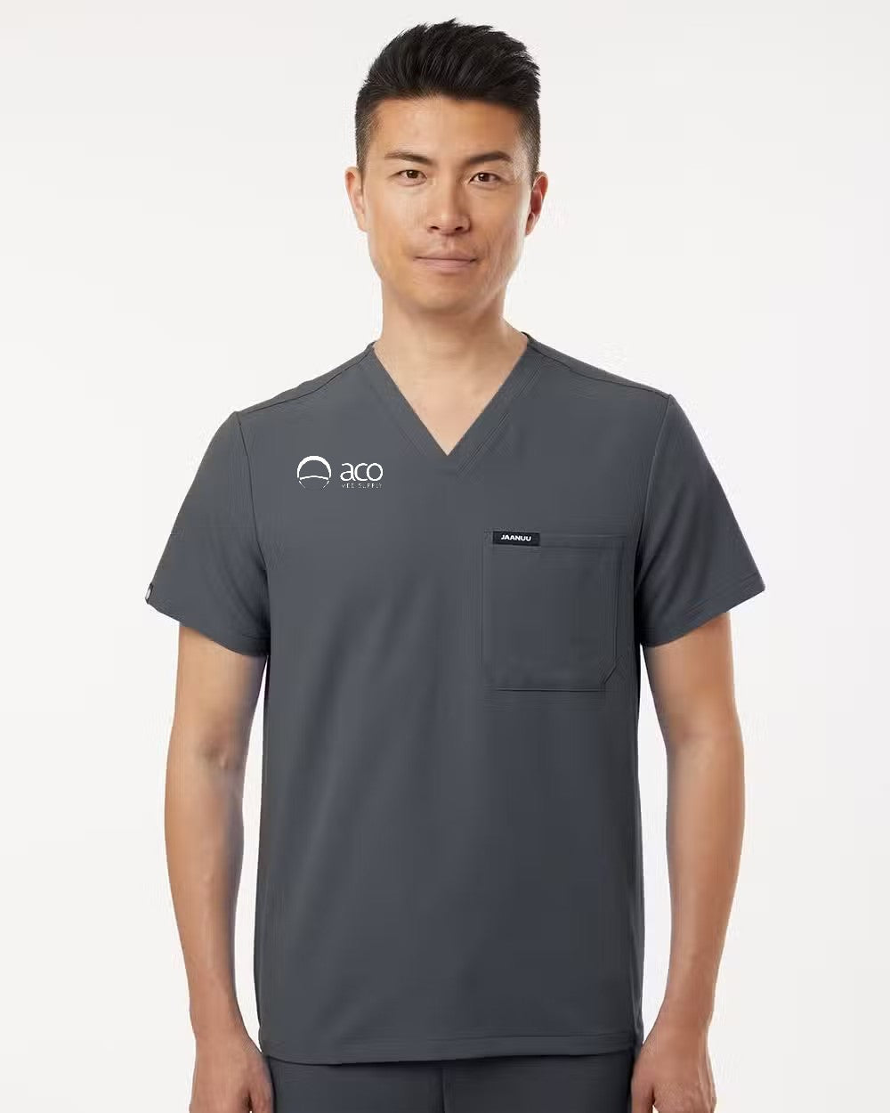 Jaanuu Men's Holmes Everyday 1-Pocket Scrub V-Neck Top With Logo