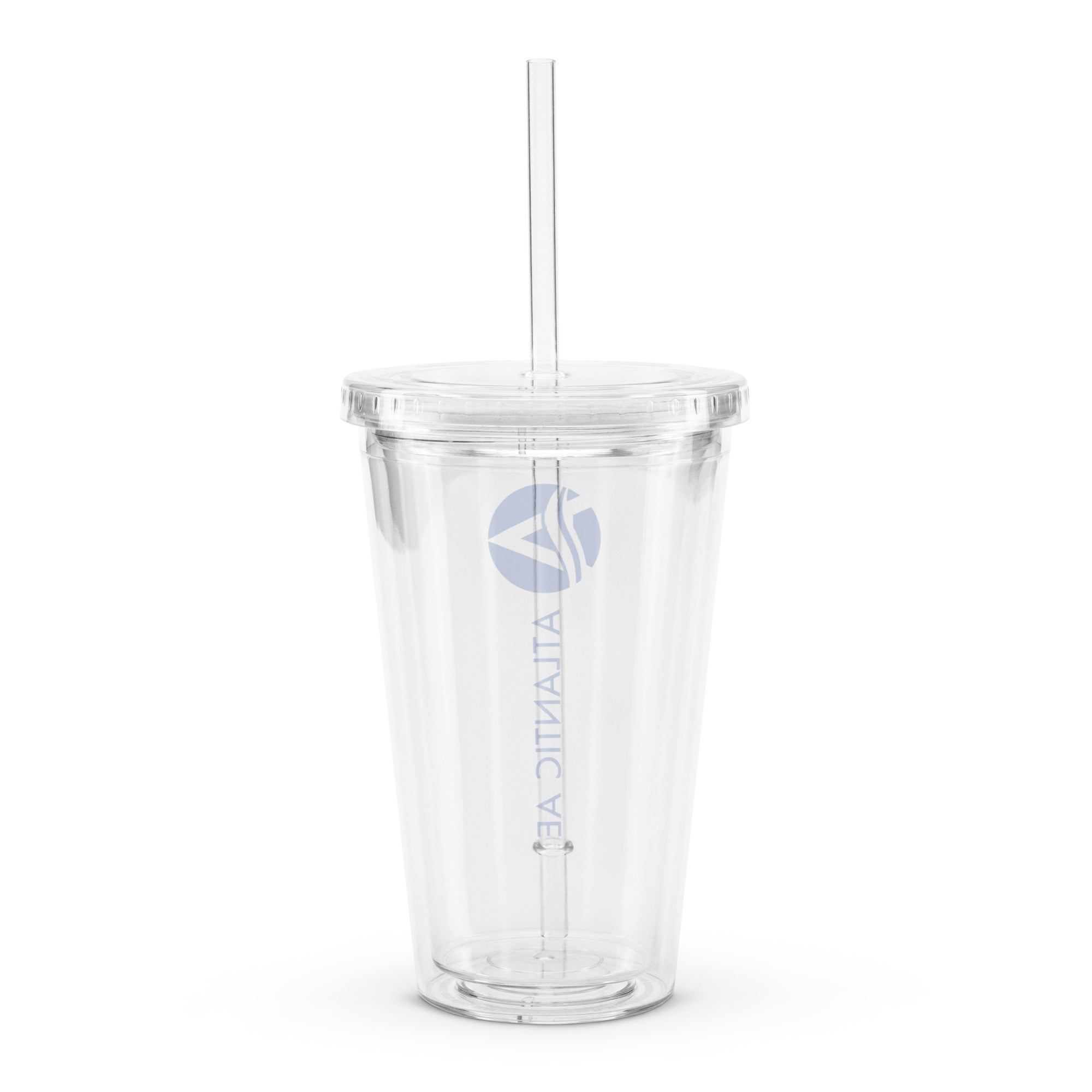 Clear Double-Walled Tumbler w/ Straw 16oz - Vertical Logo