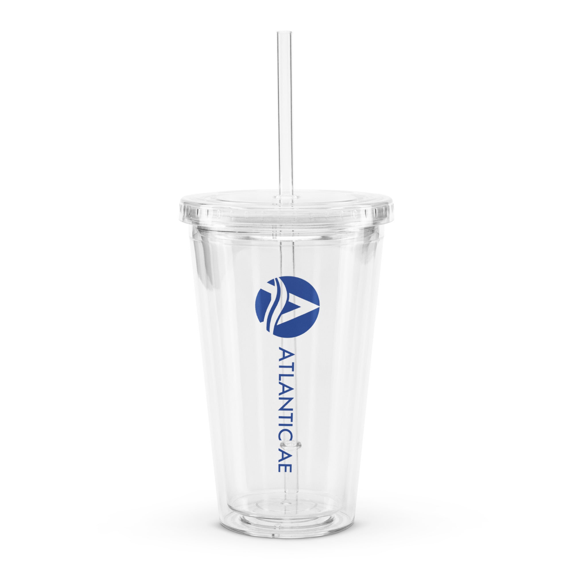 Clear Double-Walled Tumbler w/ Straw 16oz - Vertical Logo
