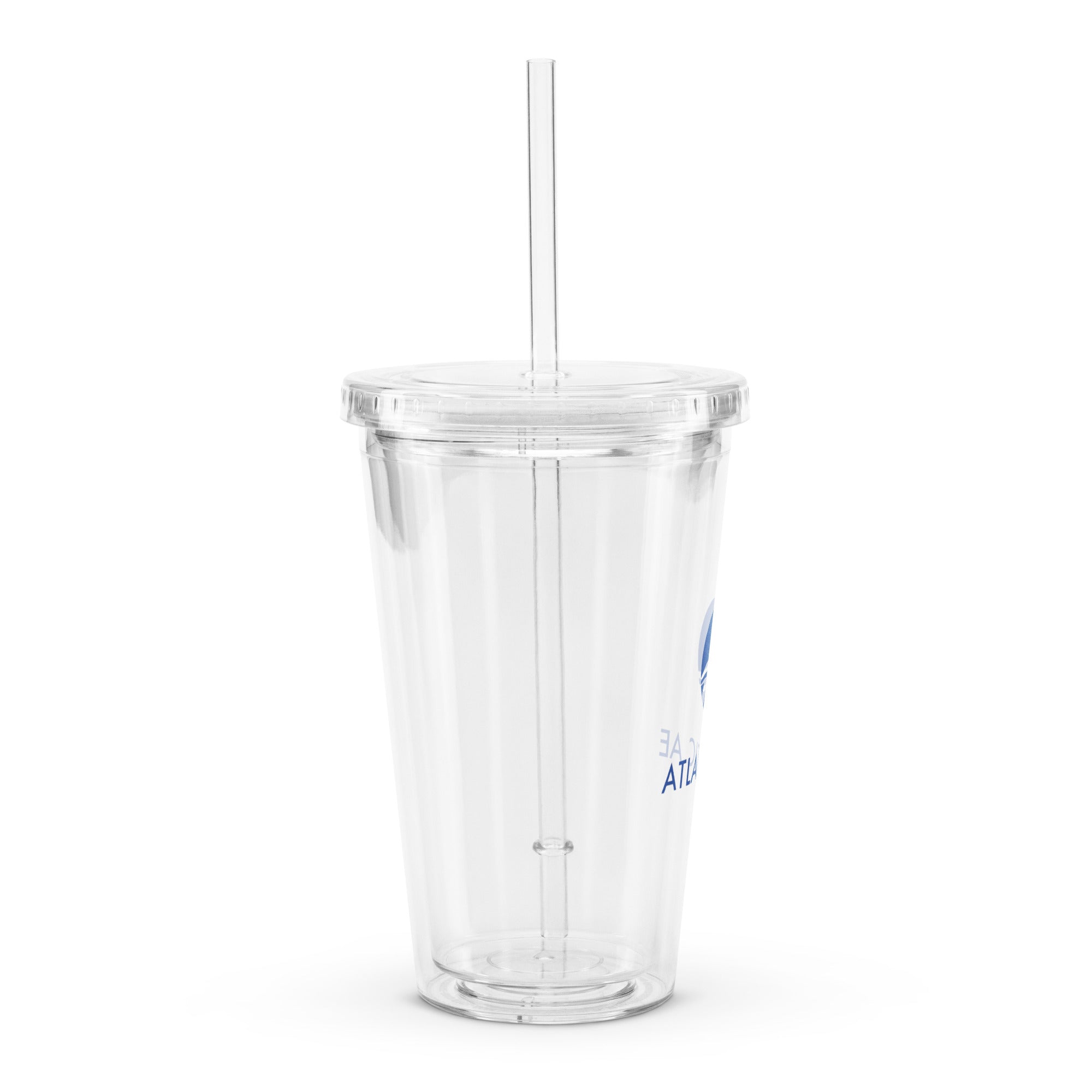 Clear Double-Walled Tumbler 16oz w/ Straw - Blue Logo