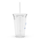 Clear Double-Walled Tumbler 16oz w/ Straw - Blue Logo