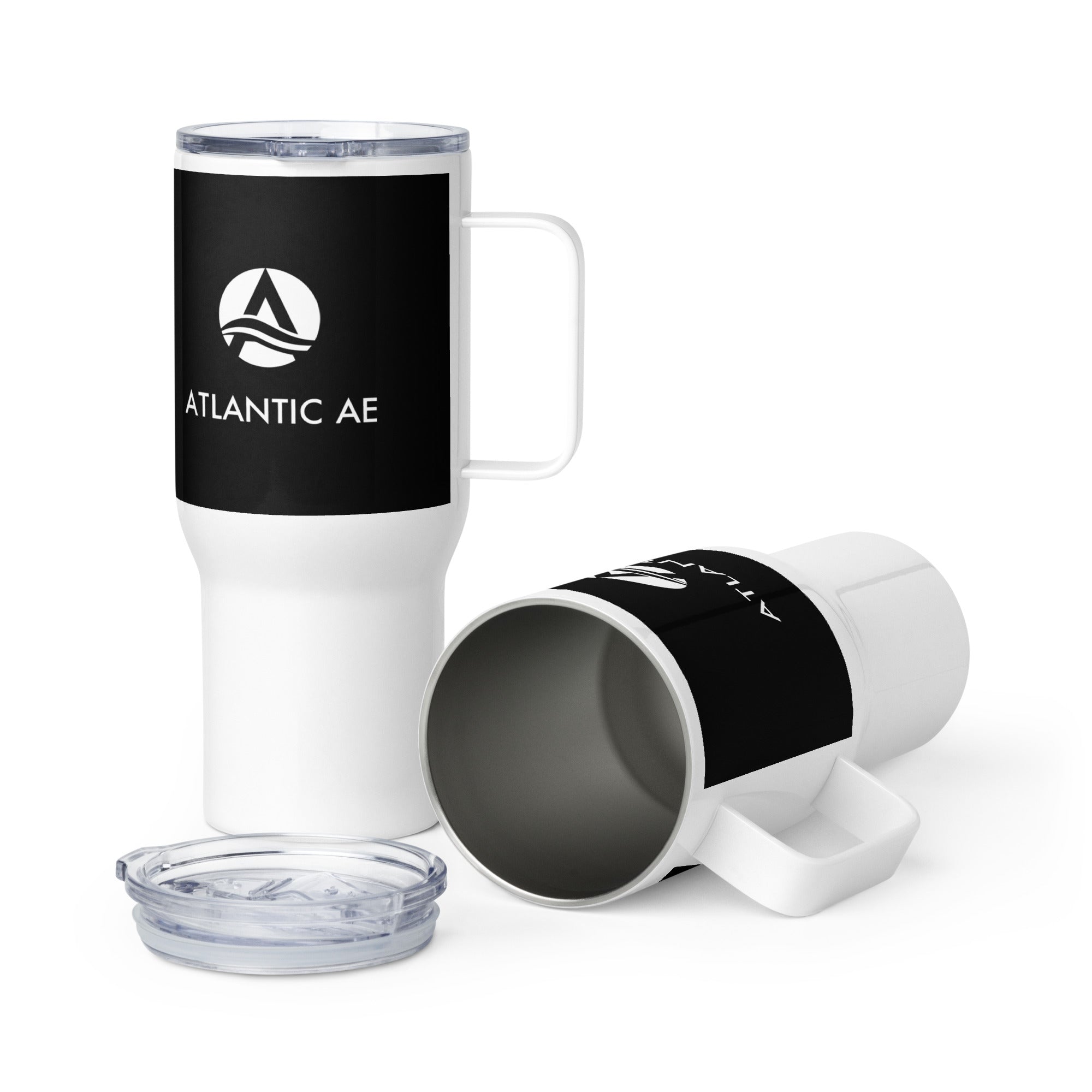 Stainless Steel Travel Mug 25oz w/ Handle - Black/White