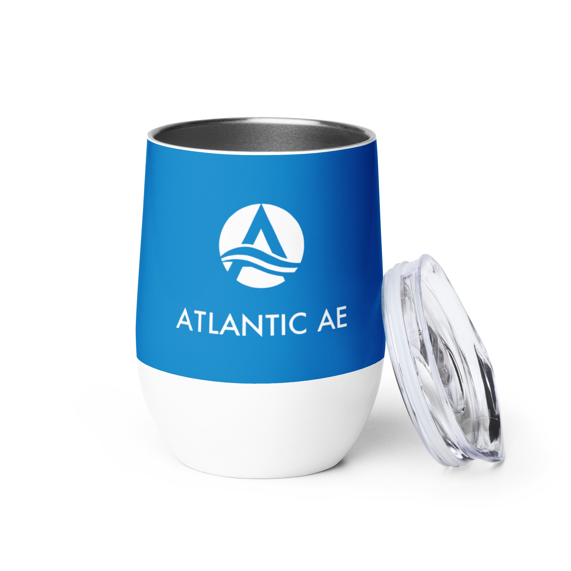 Stainless Steel Wine Tumbler 12oz - Blue/White Logo