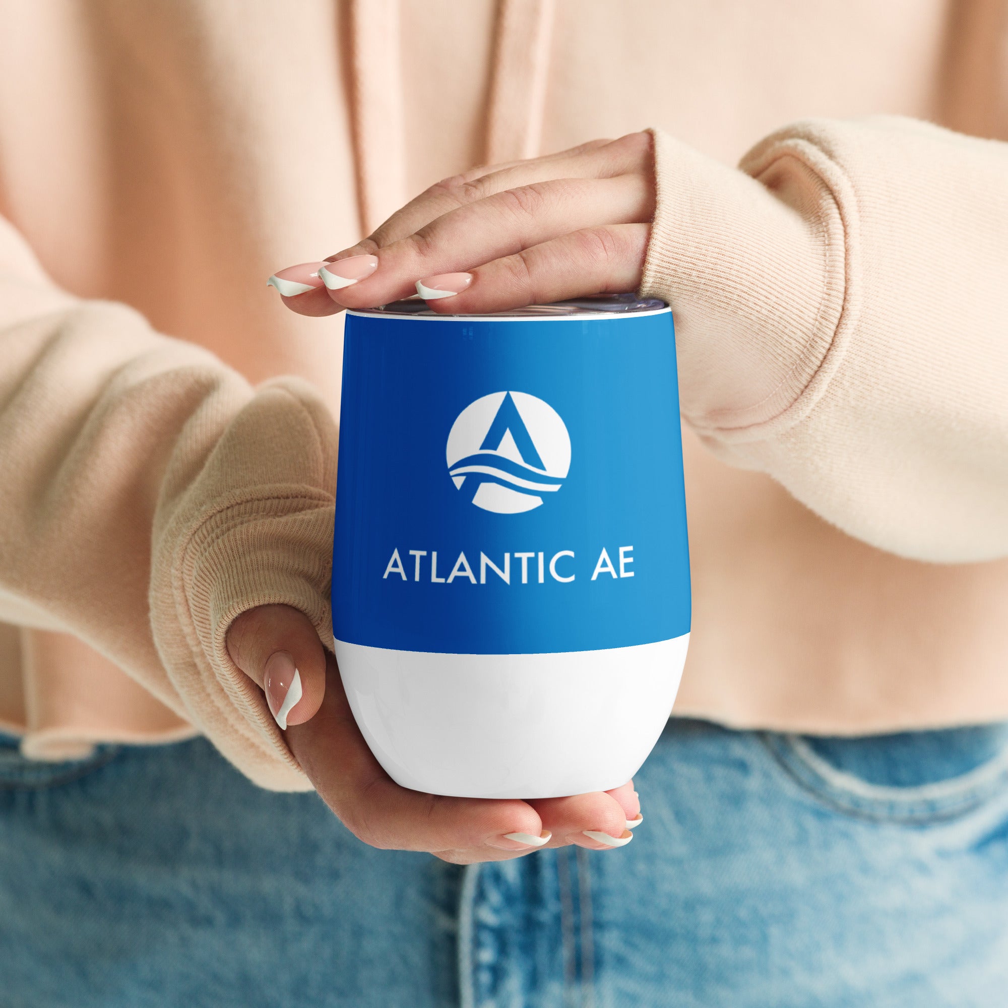 Stainless Steel Wine Tumbler 12oz - Blue/White Logo