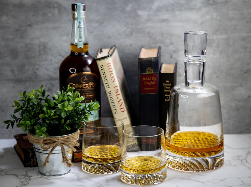5 Piece Engraved Park Avenue Whiskey, Bourbon or Scotch Decanter Set